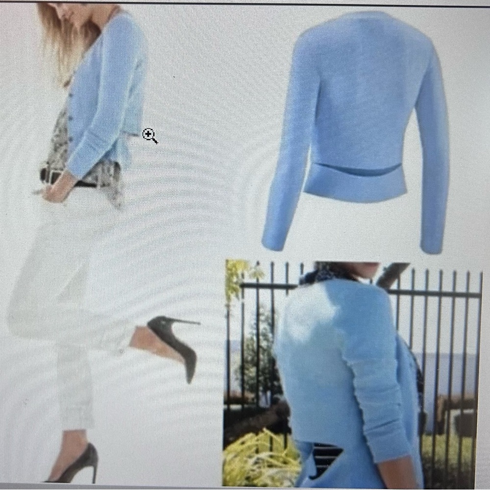 Cabi cut out periwinkle cardigan size L style # 5140